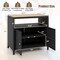Costway Patio Rattan Storage Cabinet with Acacia Wood Countertop Open Shelf 2 Door Cabinet Black/Mix Brown